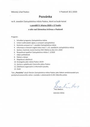 8. zasedání Zastupitelstva města Paskov