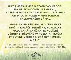 Hledáme zájemce o stánkový prodej na Velikonočním jarmarku. 1