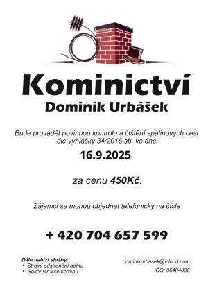 Oznámení nabídky služeb - kontrola a čištění komínů a spalinových cest 1
